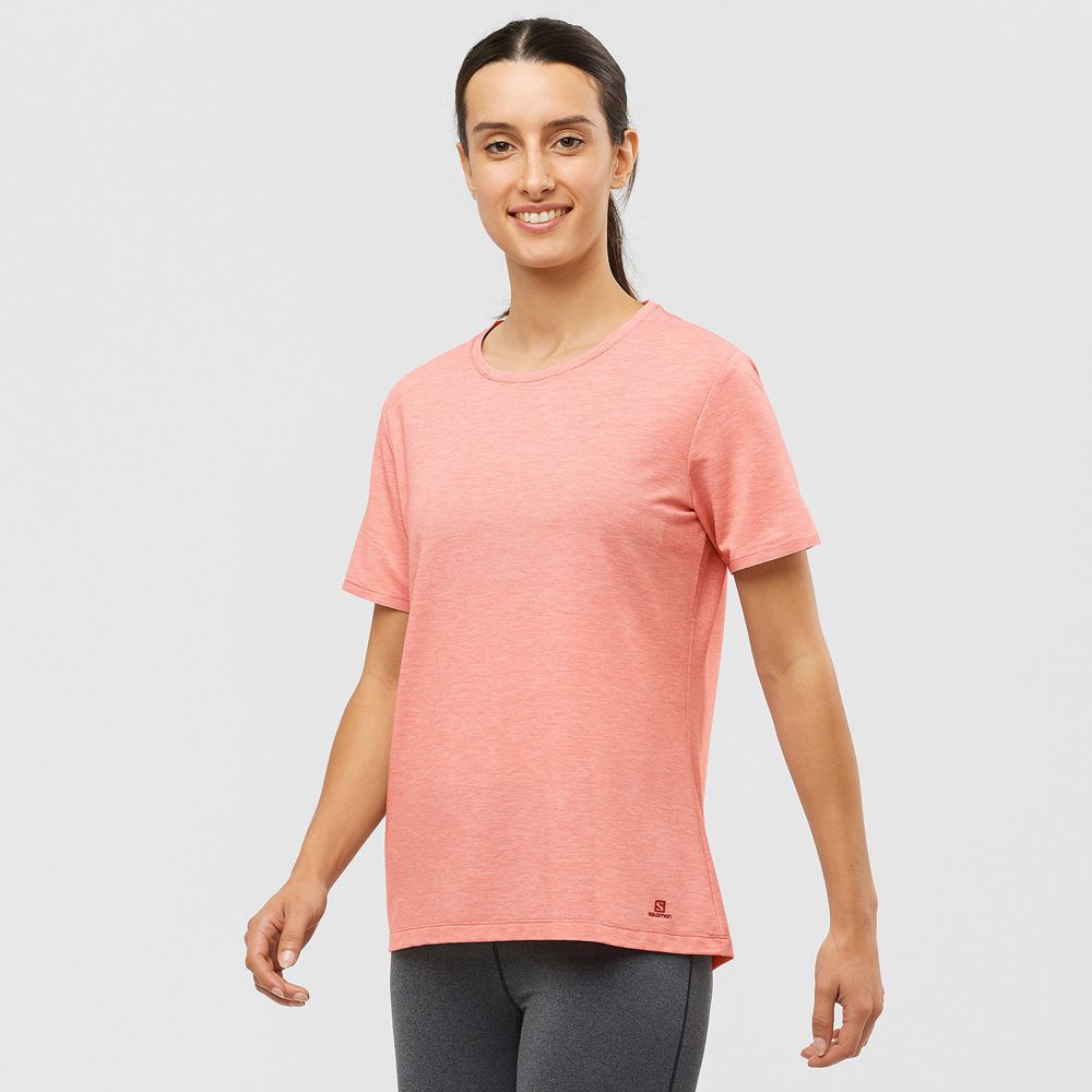 Camisetas Salomon Mujer Coral - Salomon Argentina ESSENTIAL TENCEL,378156-KCT